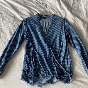 Dry Goods Blue Denim Striped V-Neck